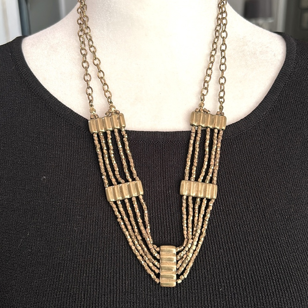 Eddie Bauer Multi Strand Gold Bead Metal Nugget Statement Necklace